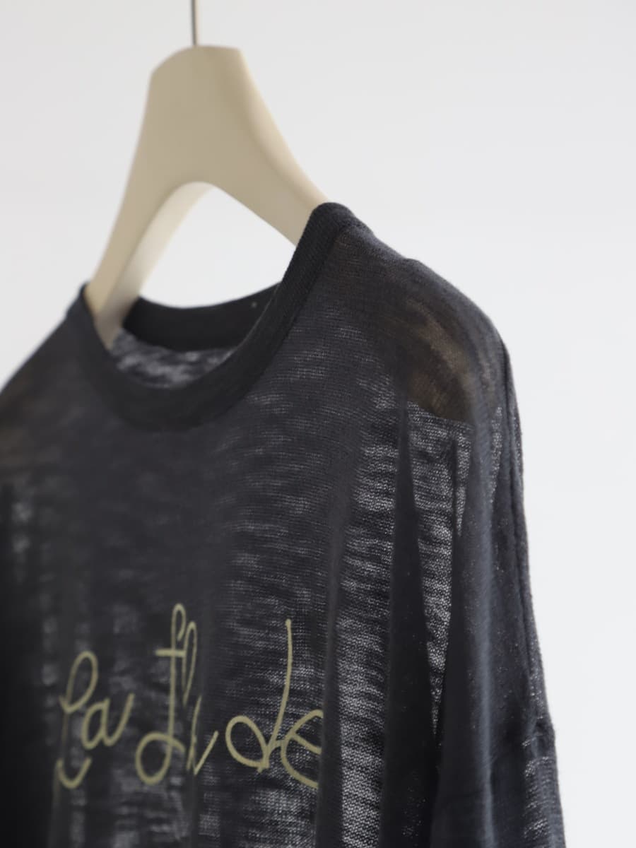 ロンT 繊細文字刺繍 透け感長袖シャツ