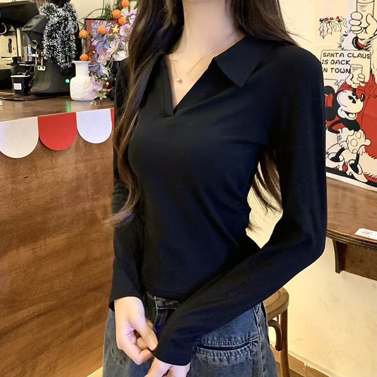 ロンT 襟付きスキッパーデザインロンT