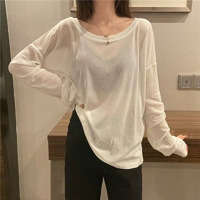 ロンT 透け感ゆるシルエット長袖カットソー