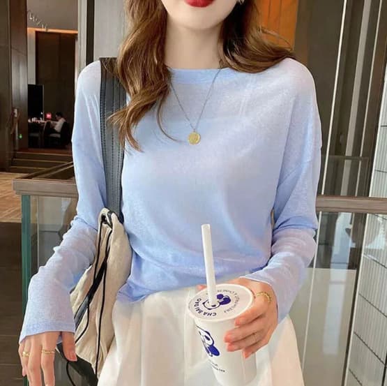 ロンT 透け感ゆるシルエット長袖カットソー