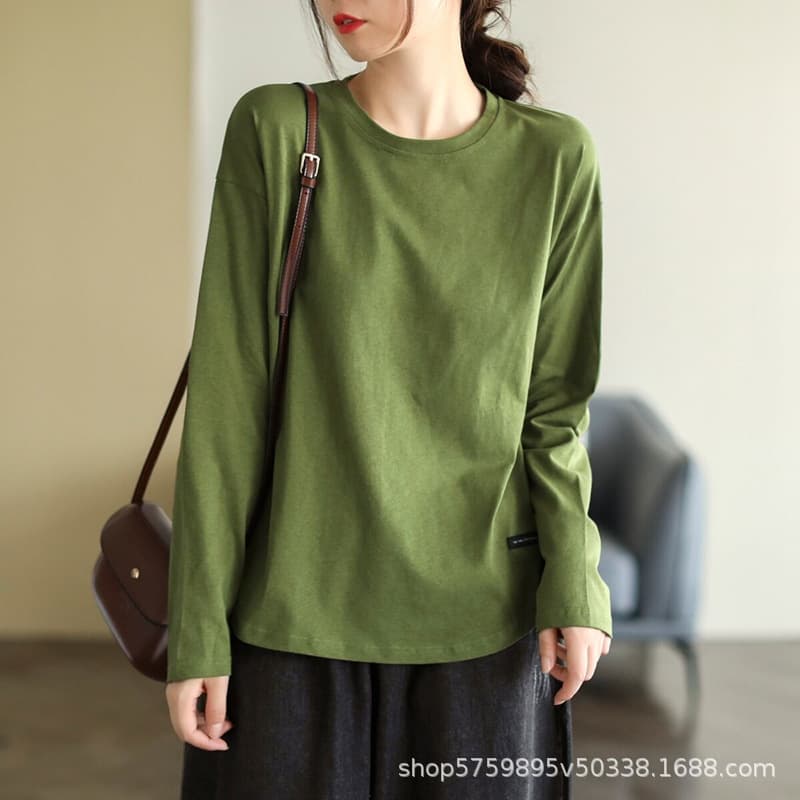 ロンT シンプル丸首ゆったりロンT