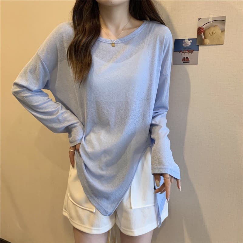 ロンT 透け感やわらかシアーロンＴ