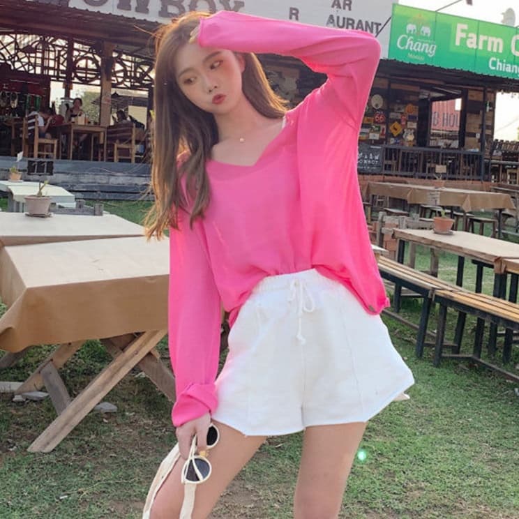 ロンT シンプル清楚ゆったりロング丈カットソー