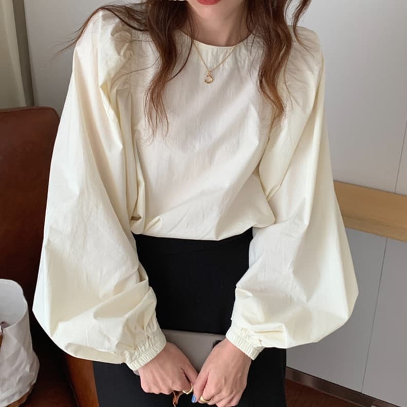 ロンT ふんわり袖 バルーン ロング丈カットソー