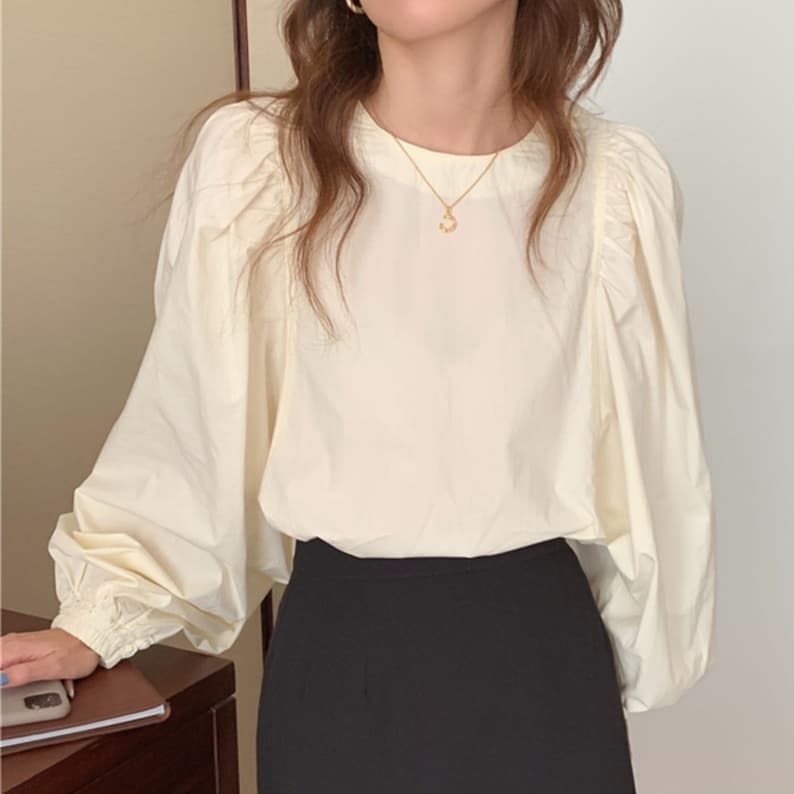 ロンT ふんわり袖 バルーン ロング丈カットソー