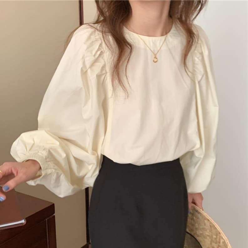 ロンT ふんわり袖 バルーン ロング丈カットソー