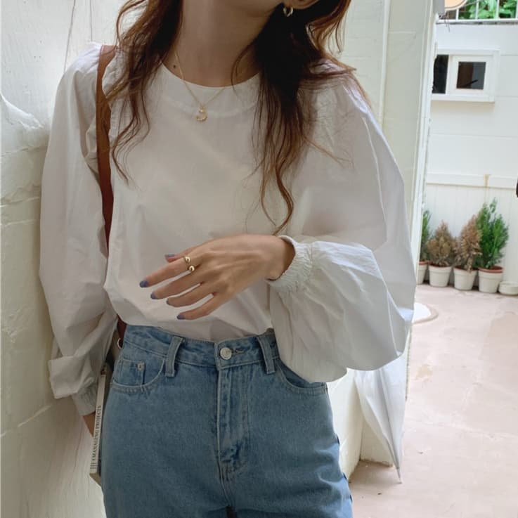 ロンT ふんわり袖 バルーン ロング丈カットソー