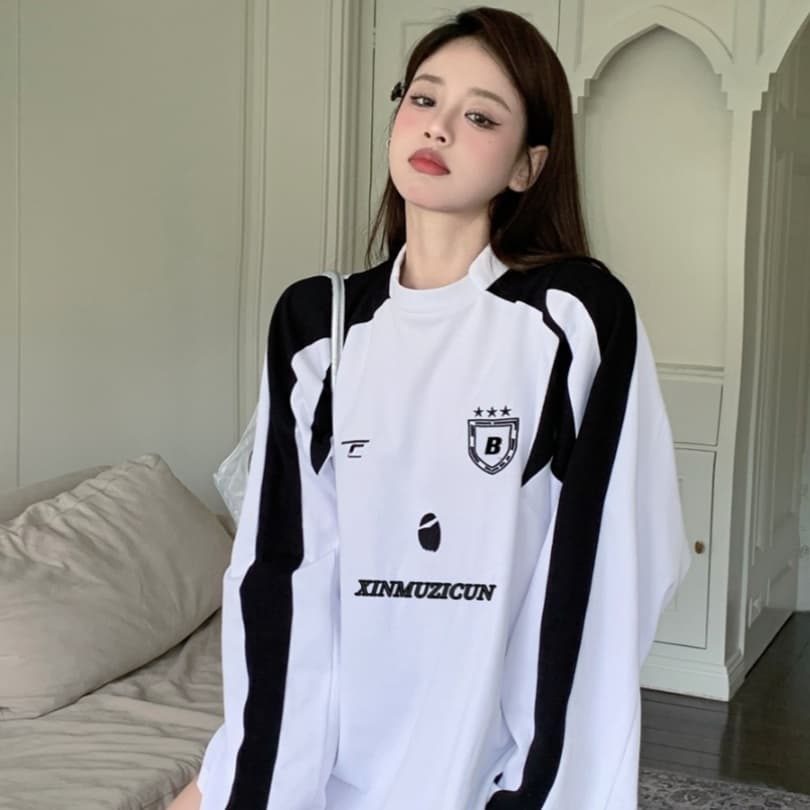 ロンT ゆったりバイカラーカレッジロンＴ