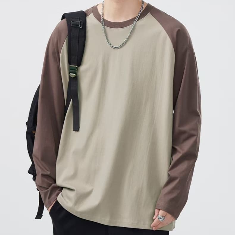 ロンT シンプル切替デザイン ゆったりロンＴ