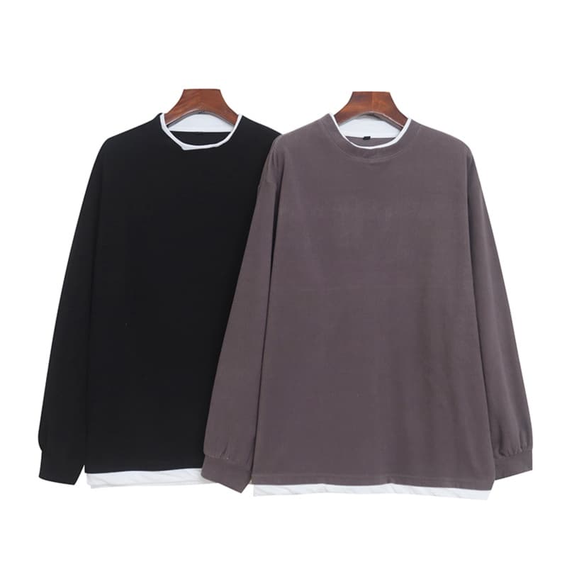 ロンT 重ね着風 裏起毛あったかロングカットソー