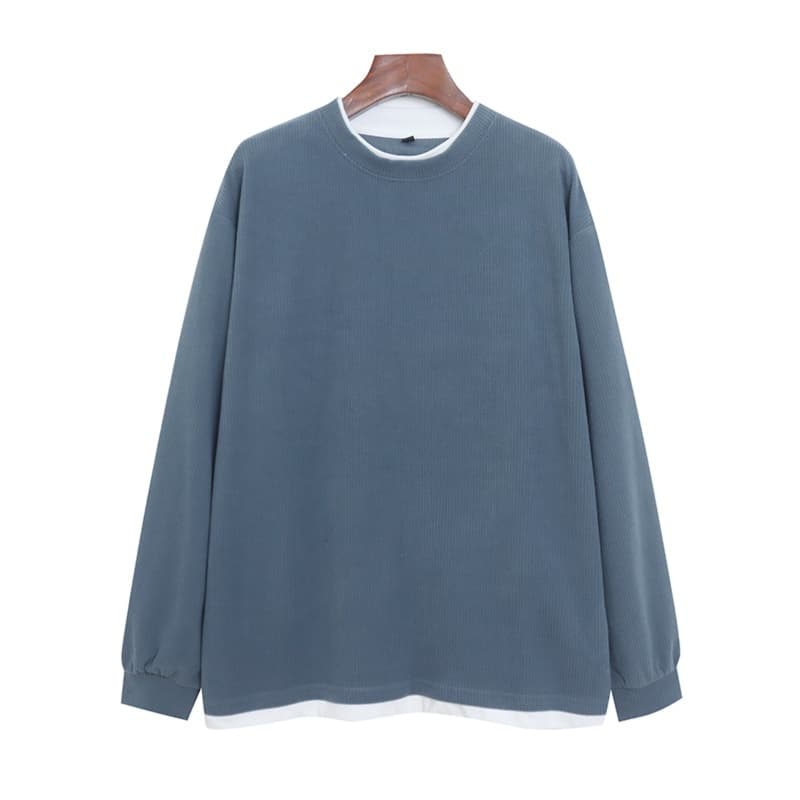 ロンT 重ね着風 裏起毛あったかロングカットソー