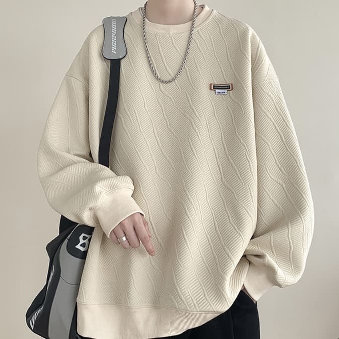 ロンT 波柄デザイン 立体織り 厚手スウェット