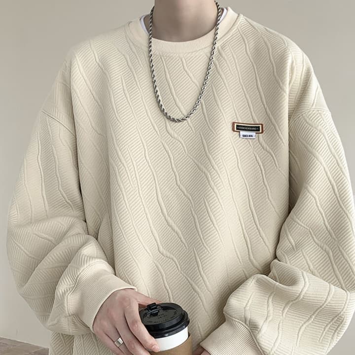 ロンT 波柄デザイン 立体織り 厚手スウェット