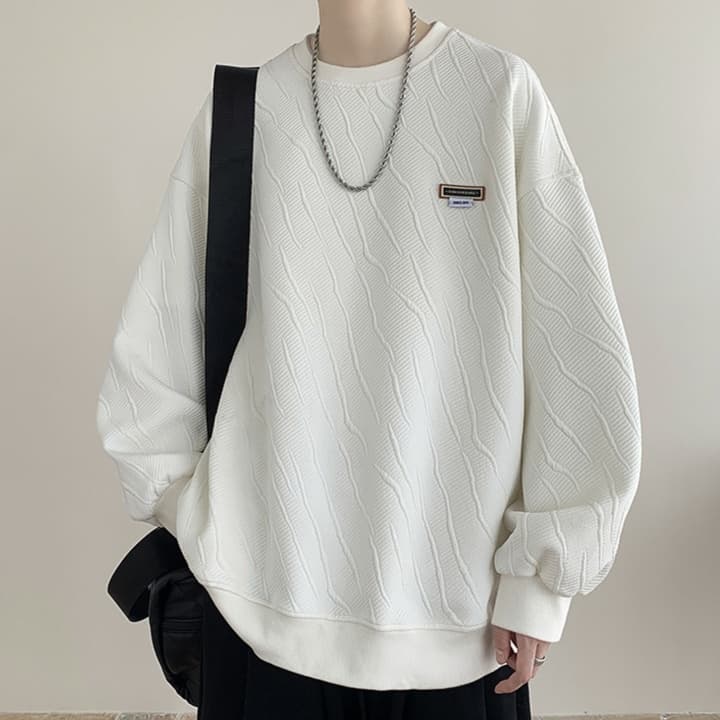 ロンT 波柄デザイン 立体織り 厚手スウェット