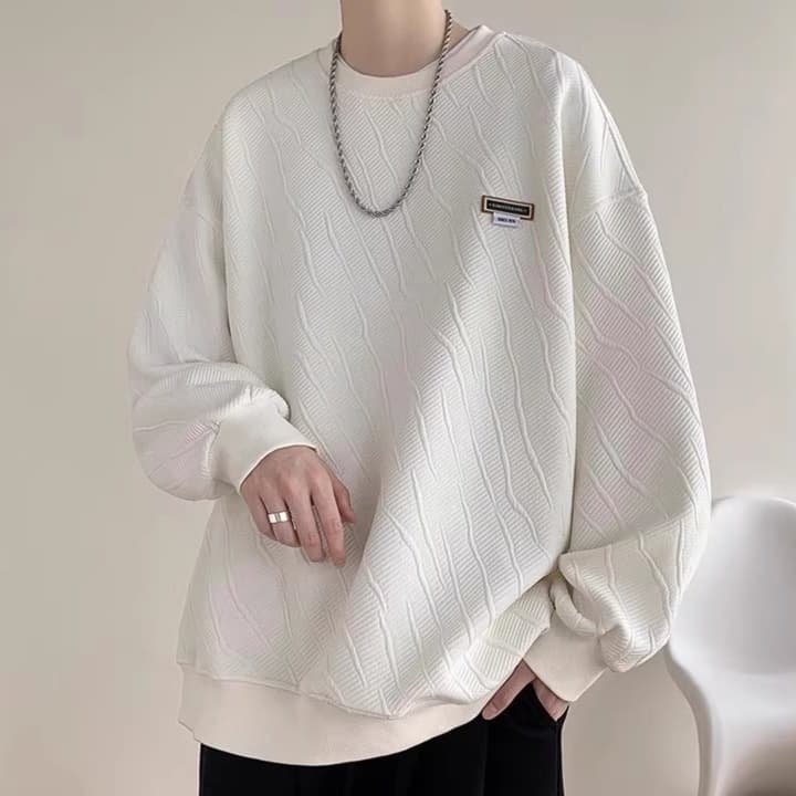 ロンT 波柄デザイン 立体織り 厚手スウェット