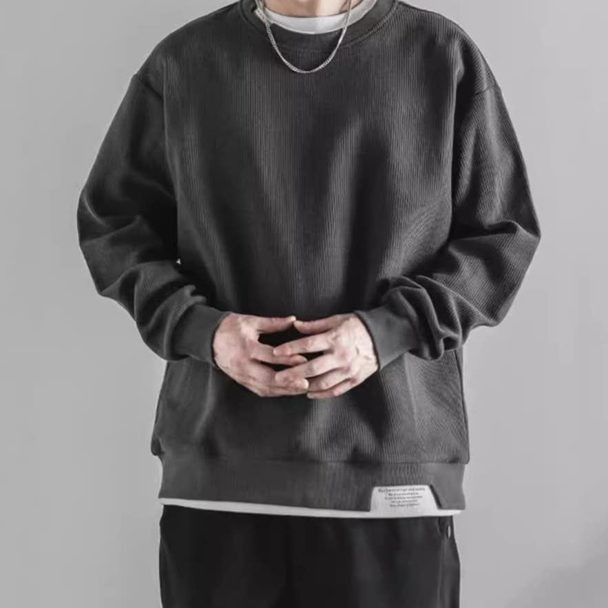 ロンT シンプル立体織り厚手長袖カットソー