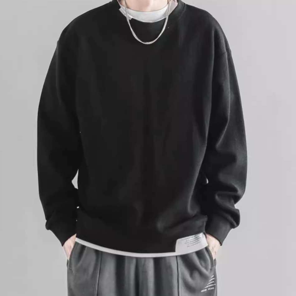 ロンT シンプル立体織り厚手長袖カットソー