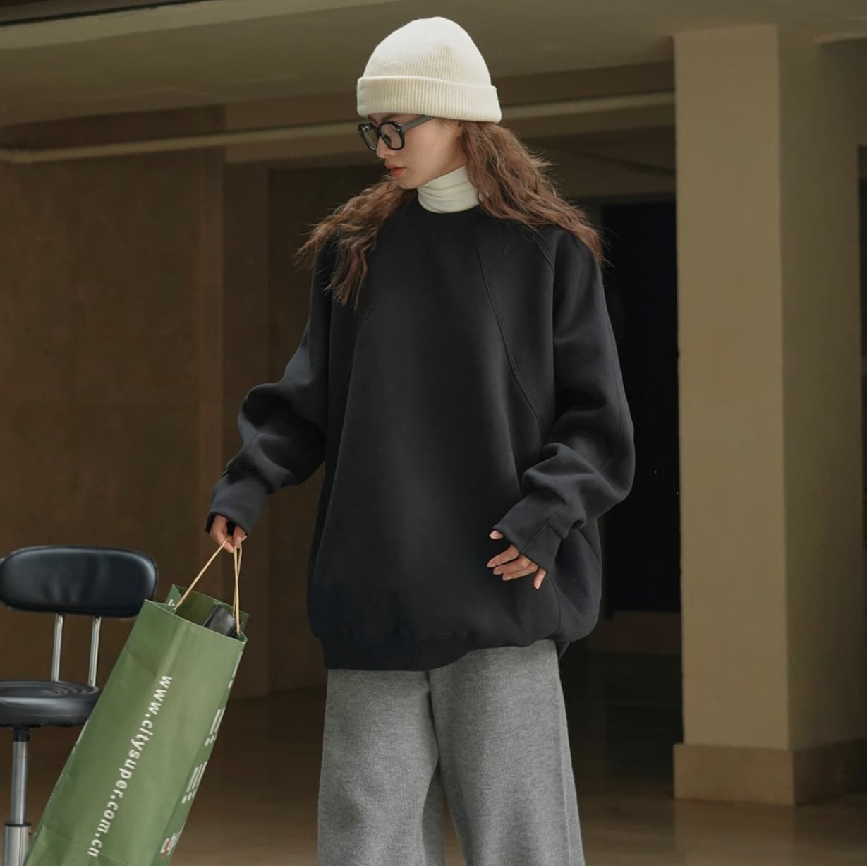 ロンT ゆったりシルエット 裏起毛トレーナー