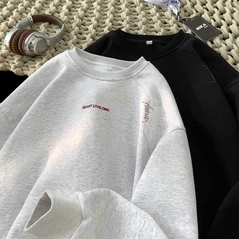 ロンT シンプル刺繍入り重ね着風長袖シャツ