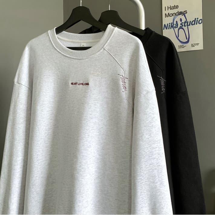 ロンT シンプル刺繍入り重ね着風長袖シャツ