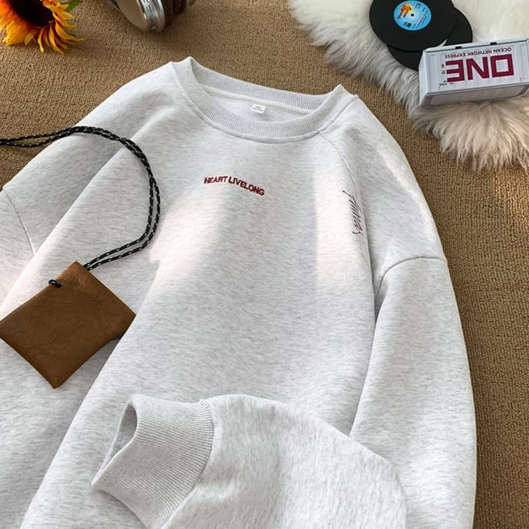 ロンT シンプル刺繍入り重ね着風長袖シャツ