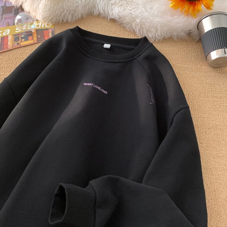 ロンT シンプル刺繍入り重ね着風長袖シャツ