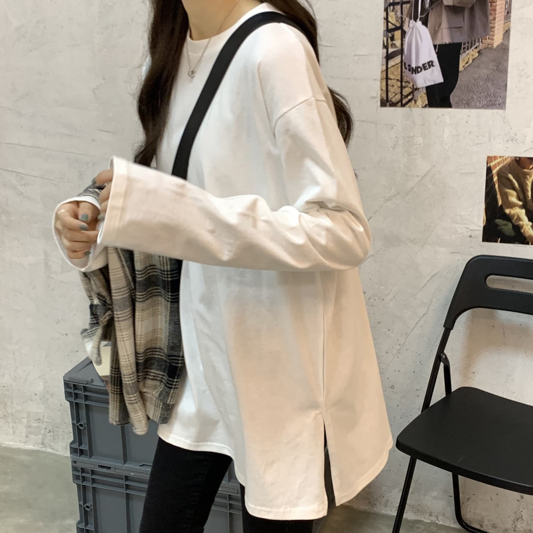 ロンT ゆったりスリット入り長袖カットソー
