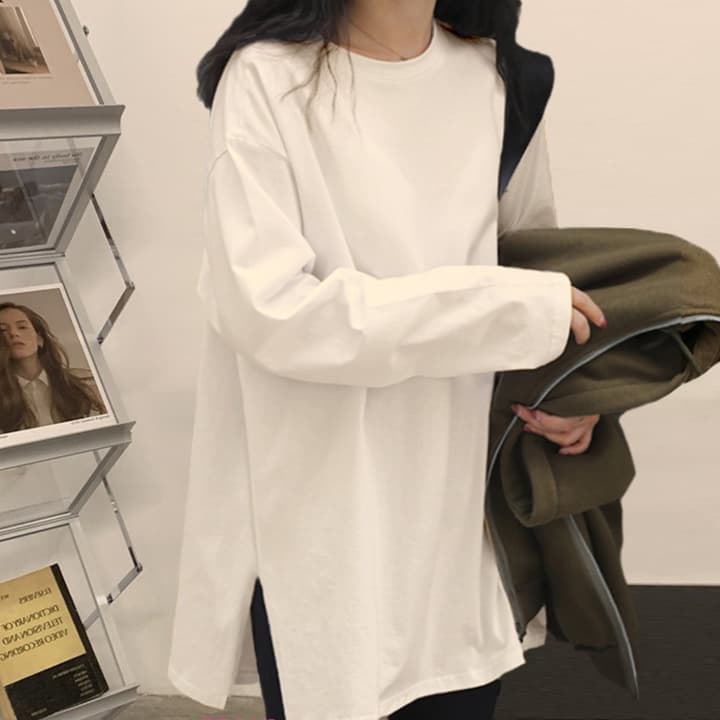 ロンT ゆったりスリット入り長袖カットソー