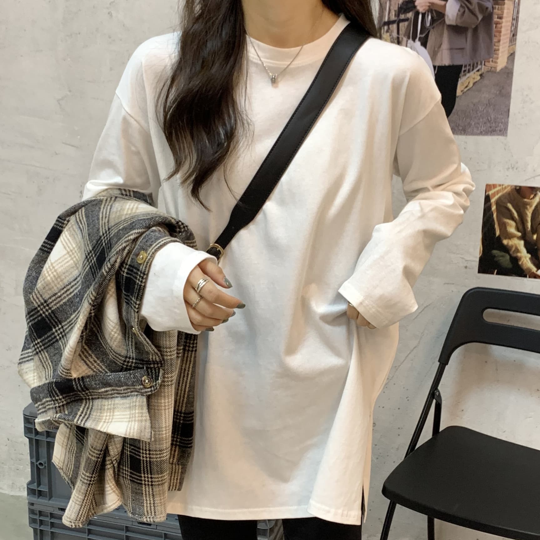 ロンT ゆったりスリット入り長袖カットソー