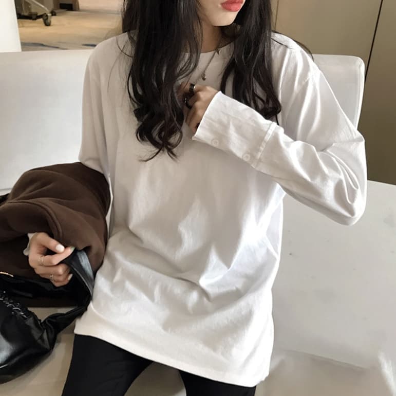 ロンT ゆったりシルエット コットン長袖 薄手カットソー