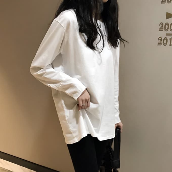 ロンT ゆったりシルエット コットン長袖 薄手カットソー