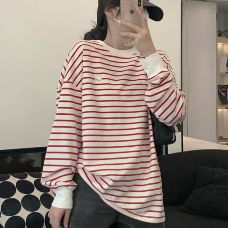 ロンT ゆったりボーダー柄カットソー