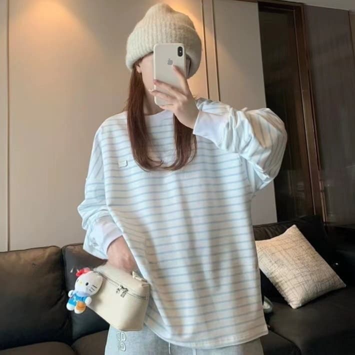 ロンT ゆったりボーダー柄カットソー