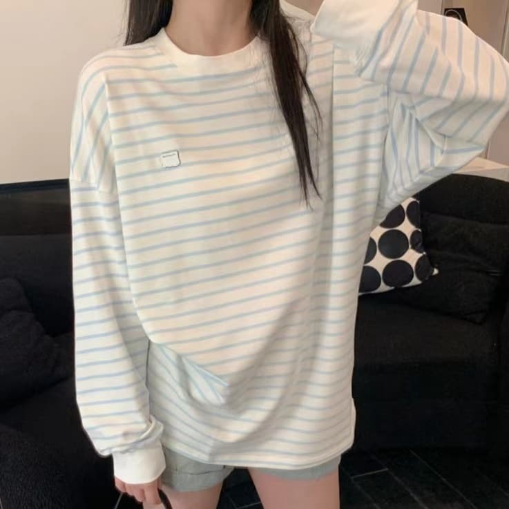 ロンT ゆったりボーダー柄カットソー