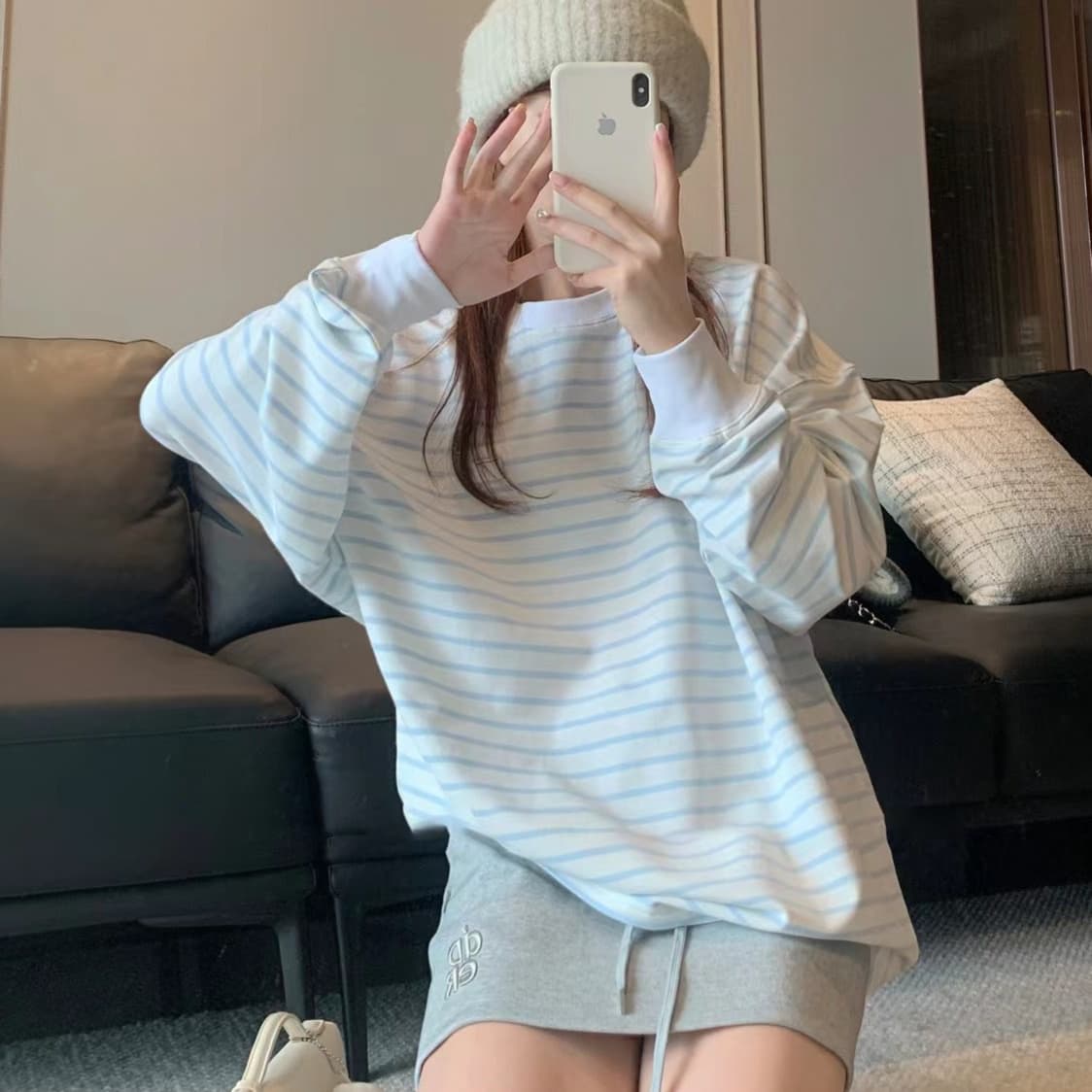 ロンT ゆったりボーダー柄カットソー