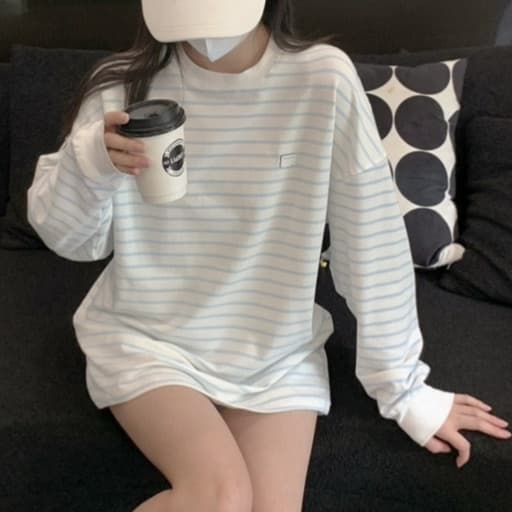 ロンT ゆったりボーダー柄カットソー