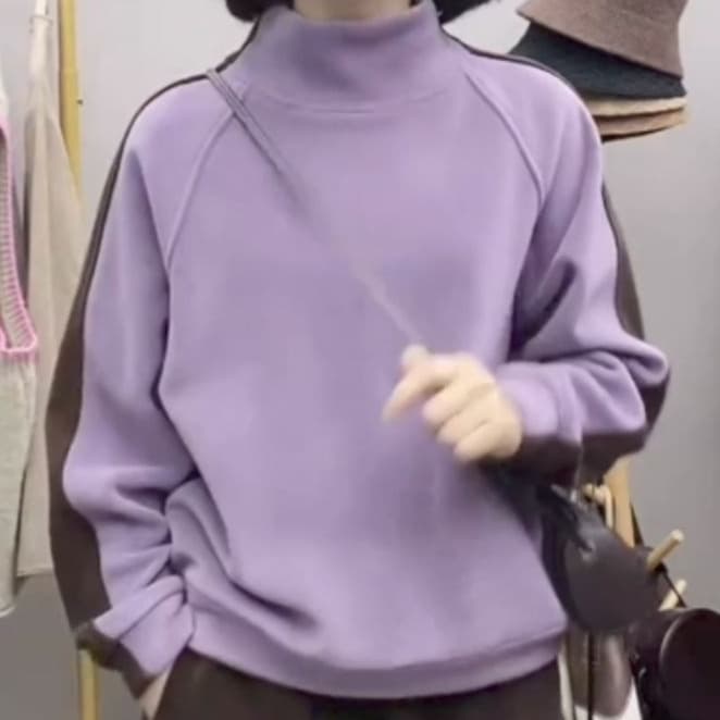 ロンT なめらかモックネック厚手長袖トップス