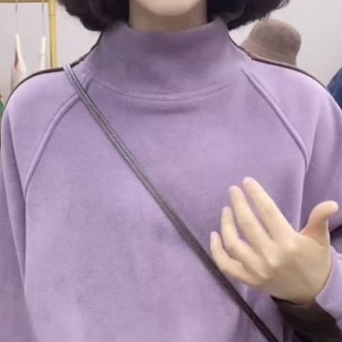 ロンT なめらかモックネック厚手長袖トップス