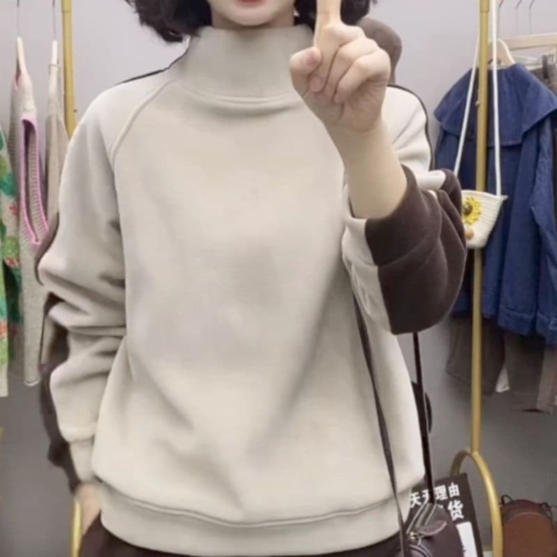 ロンT なめらかモックネック厚手長袖トップス