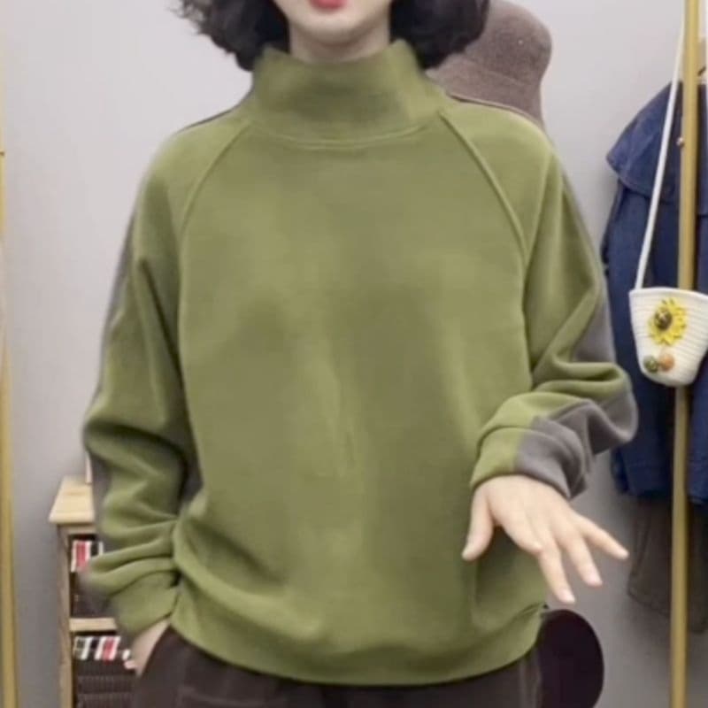 ロンT なめらかモックネック厚手長袖トップス