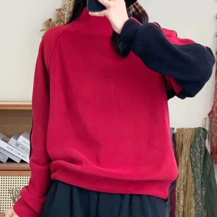 ロンT なめらかモックネック厚手長袖トップス