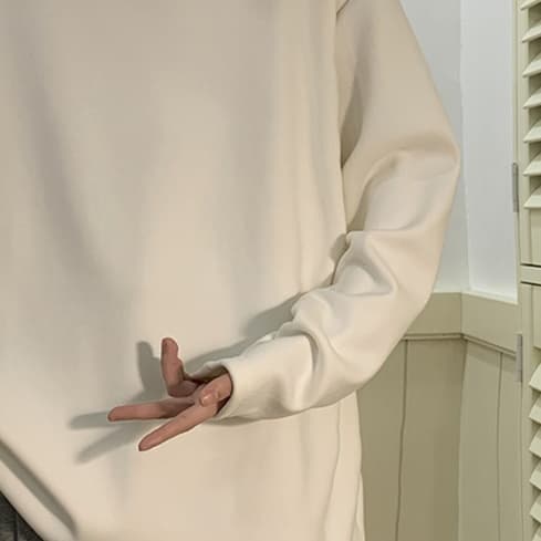 ロンT ゆったりモックネック無地長袖シャツ