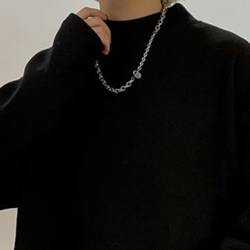 ロンT ゆったりモックネック無地長袖シャツ