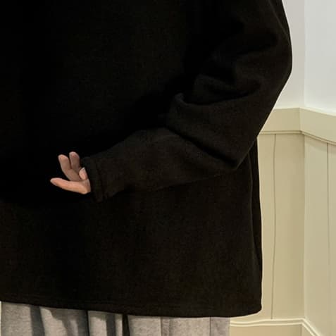 ロンT ゆったりモックネック無地長袖シャツ