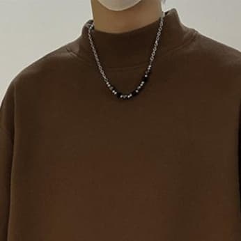 ロンT ゆったりモックネック無地長袖シャツ