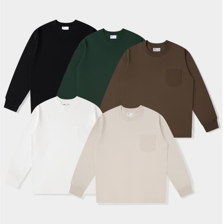 ロンT シンプル胸ポケット長袖シャツ