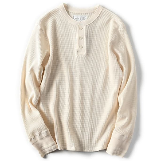 ロンT ワッフル編み ヘンリーネック 長袖
