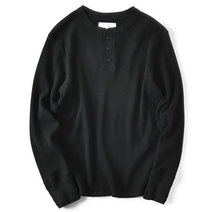 ロンT ワッフル編み ヘンリーネック 長袖
