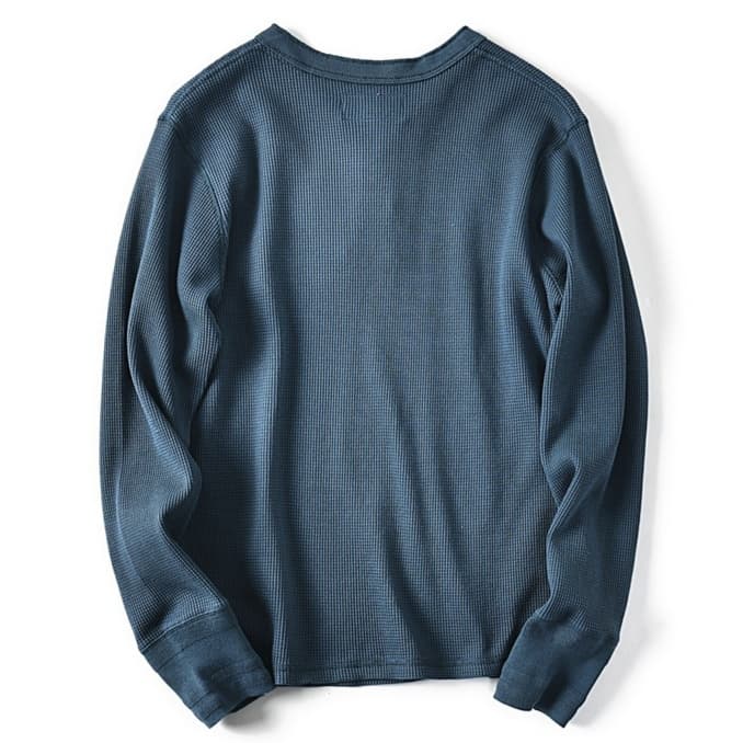 ロンT ワッフル編み ヘンリーネック 長袖