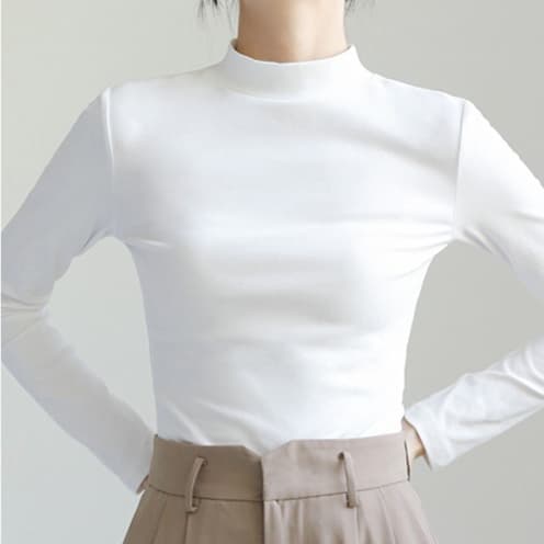 ロンT しなやか美シルエットハイネックロング丈